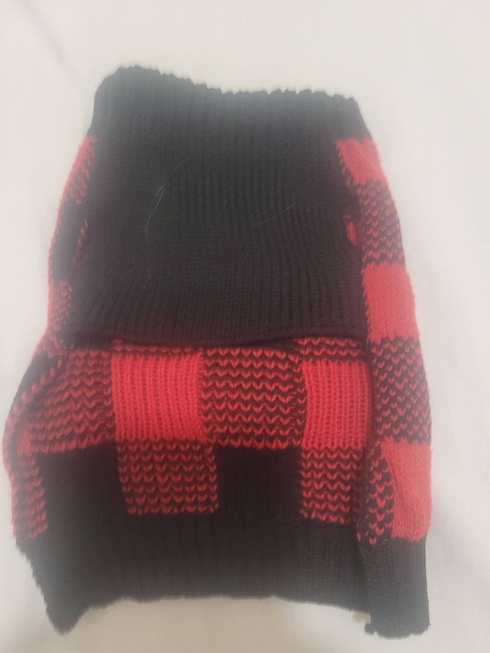 Red and Black Plaid Knit Cat Sweater - Unbranded